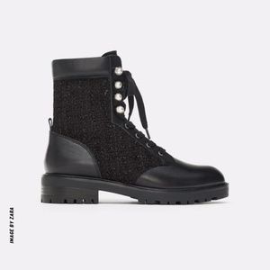 NEW ZARA Lace-up Boot With Pearl Detail - 9 (8.5)